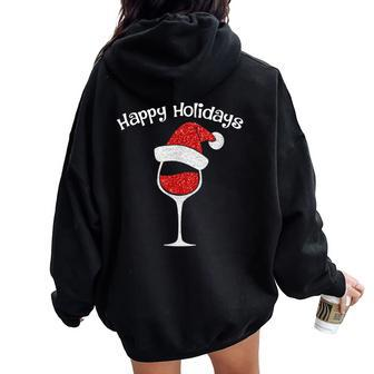 Happy Holidays Christmas Red Wine Women Oversized Hoodie Back Print | Mazezy