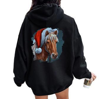 Horse Wearing Santa Claus Hat Horseback Riding Christmas Women Oversized Hoodie Back Print - Monsterry