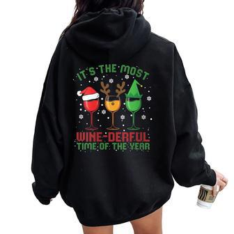 It's The Most Wine-Derful Time Of The Year Wine Xmas Women Oversized Hoodie Back Print | Mazezy