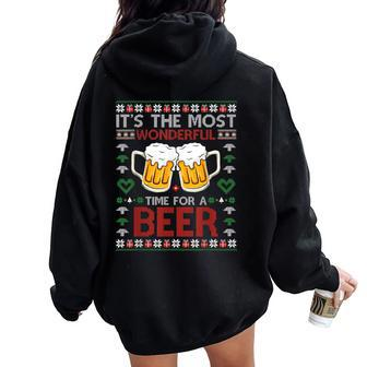 It's The Most Wonderful Time For A Beer Santa Hat Christmas Women Oversized Hoodie Back Print - Seseable
