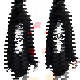 Kawaii Panda Christmas Santa Hat Xmas Bear Girls Women Oversized Hoodie Back Print - Monsterry