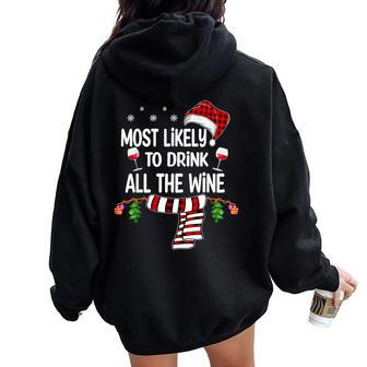 Most Likely To Drink All The Wine Family Christmas Pajamas Women Oversized Hoodie Back Print - Thegiftio UK