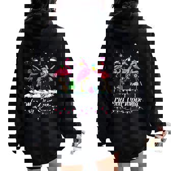 Merry Christmas Hat Santa Flamingo Snow Xmas Pajamas Women Oversized Hoodie Back Print | Mazezy