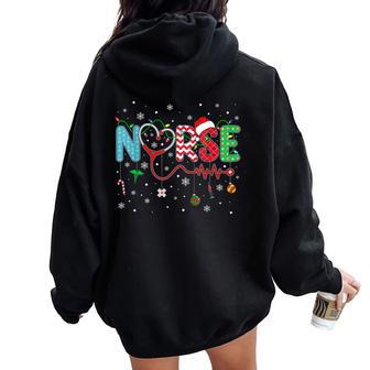 Merry Christmas Nurse Xmas Scrub Nurse Christmas Pattern Women Oversized Hoodie Back Print - Thegiftio UK