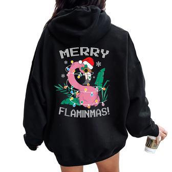Merry Flaminmas Flamingo Lover Christmas Holiday Season Women Oversized Hoodie Back Print | Mazezy CA