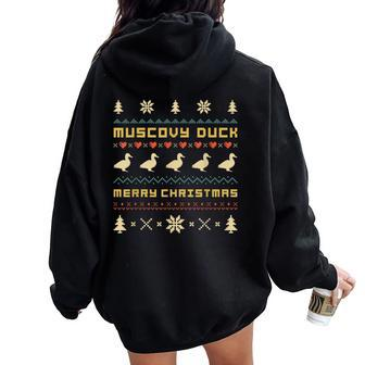 Muscovy Duck Ugly Christmas Sweater Women Oversized Hoodie Back Print - Monsterry