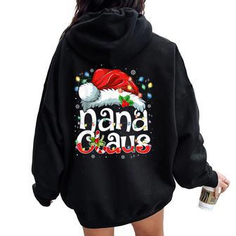 Nana Claus Christmas Lights Santa Hat Pajama Family Matching Women Oversized Hoodie Back Print - Seseable