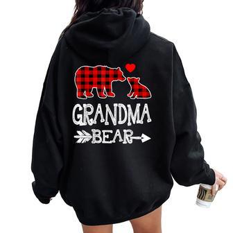 Red Plaid Grandma Bear Christmas Pajama Matching Family Women Oversized Hoodie Back Print - Seseable