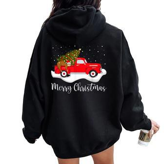 Red Truck Merry Christmas Tree Sloth Christmas Women Oversized Hoodie Back Print | Mazezy