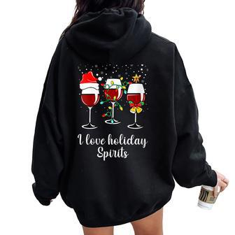 Red Wine Drinking Holiday Christmas Wine Glass Women Oversized Hoodie Back Print | Mazezy