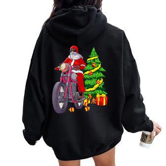 Santa On Motorcycle Biker Christmas Motorbike Women Oversized Hoodie Back Print | Mazezy