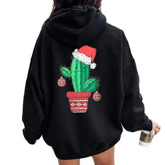 Santa's Hat Cactus Sweater Christmas Party Xmas Holidays Women Oversized Hoodie Back Print - Monsterry