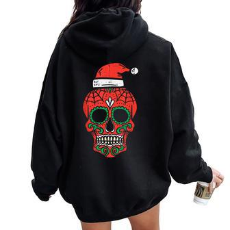 Sugar Skull Santa Hat Mexican Christmas Xmas Pj Women Oversized Hoodie Back Print - Thegiftio UK
