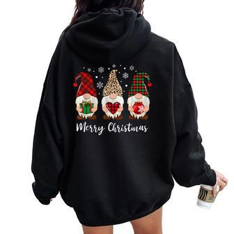 Three Gnome For Merry Christmas Buffalo Leopard Women Oversized Hoodie Back Print - Seseable