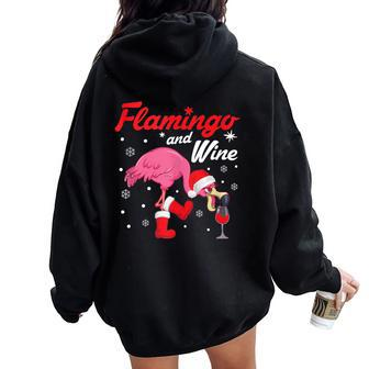 Wine Drinking Flamingo Christmas Women Oversized Hoodie Back Print | Mazezy