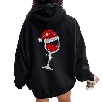 Wine Glasses Santa Hat Christmas Wine Lover Women Oversized Hoodie Back Print - Thegiftio UK