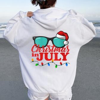 Christmas In July Santa Hat Sunglasses Summer Celebration Women Oversized Hoodie Back Print - Monsterry DE