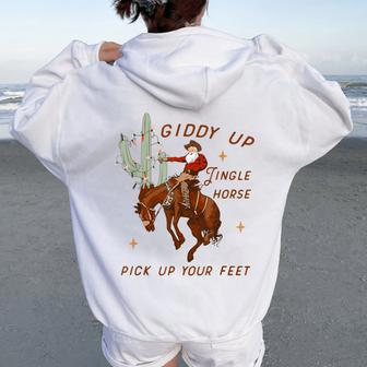 Giddy Up Jingle Horse Pick Up Your Feet Cowboy Santa Xmas Women Oversized Hoodie Back Print | Mazezy UK