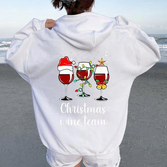 Glass Wine Drinking Holiday Christmas Wine Team Women Oversized Hoodie Back Print | Mazezy
