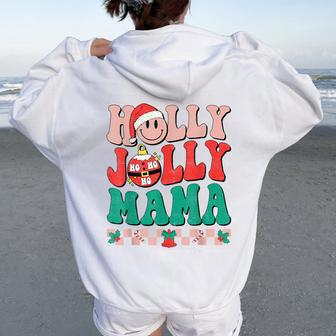 Groovy Retro Christmas Hippie Have A Holly Xmas Jolly Mama Women Oversized Hoodie Back Print - Monsterry DE