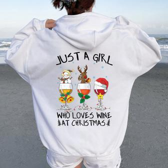 Just A Girl Who Loves Wine At Christmas Costume Xmas Women Oversized Hoodie Back Print | Mazezy
