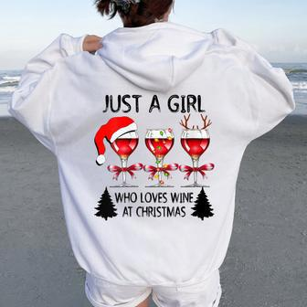 Just A Girl Who Loves Wine At Christmas Women Oversized Hoodie Back Print | Mazezy