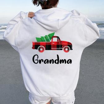 Matching Christmas Pajamas Cute Plaid Truck Grandma Women Oversized Hoodie Back Print | Mazezy