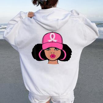 African American Black Breast Cancer Awareness Women Oversized Hoodie Back Print - Seseable