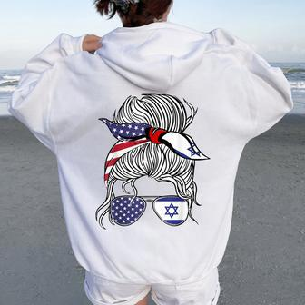 American Israeli Patriot Flag Girl Israel Grown Women Oversized Hoodie Back Print - Seseable