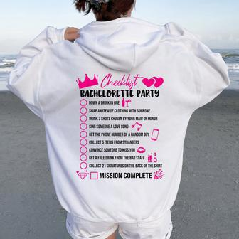 Bachelorette Party Checklist Game Girls Night Out Bride Fun Women Oversized Hoodie Back Print | Mazezy