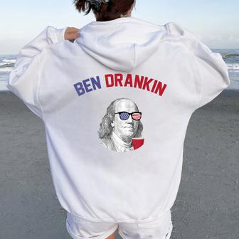 Ben Drankin T Fourth Of July Patriotic Drinking Beer Women Oversized Hoodie Back Print | Mazezy