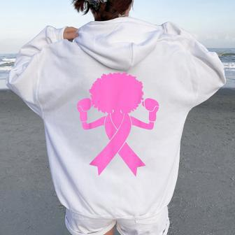 Boxing Pink Ribbon African American Breast Cancer Women Oversized Hoodie Back Print - Seseable