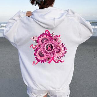 Breast Cancer Awareness Ribbon Sunflower Breast Cancer Women Oversized Hoodie Back Print - Monsterry CA