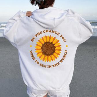 Be The Change Retro Sunflower Women Oversized Hoodie Back Print | Mazezy