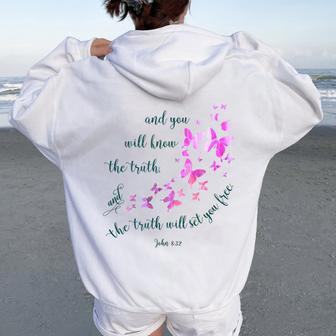 Christian Bible Verse Butterfly For And Girls Women Oversized Hoodie Back Print | Mazezy