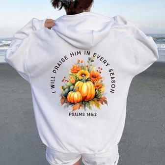 Christian Bible Verse I Praise Him In Every Fall Season Women Oversized Hoodie Back Print - Thegiftio UK