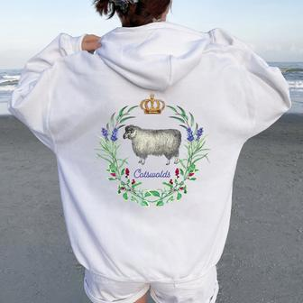 The Cotswolds England Uk Sheep Lavender Gardener's Women Oversized Hoodie Back Print | Mazezy