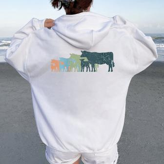 Cow Mom & Dad Silhouette Cattle Vintage Dexter Women Oversized Hoodie Back Print | Mazezy
