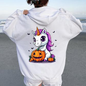 Cute Halloween Girls Witchy Unicorn Halloween Women Oversized Hoodie Back Print | Mazezy