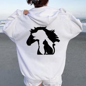 Cute Horse Dog Cat Lover Mother's Day Women Oversized Hoodie Back Print | Mazezy
