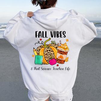Fall Vibes & That Science Teacher Life Leopard Pumpkin Women Oversized Hoodie Back Print | Mazezy