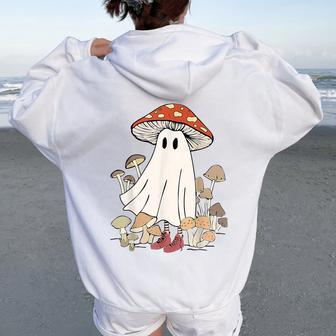 Botanical Cottagecore Mushroom Ghost Halloween Costume Women Oversized Hoodie Back Print - Seseable