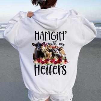 Floral Heifer Hanging With My Heifer Cow Castle Farmer Women Oversized Hoodie Back Print - Seseable