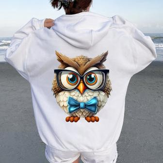 Grandma Owl Teacher Graphic For Bird Watchers Women Oversized Hoodie Back Print | Mazezy