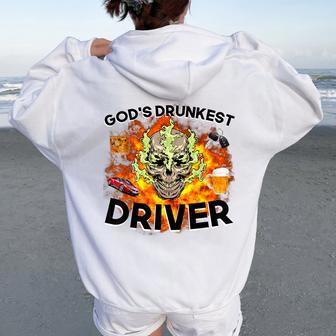 God's Drunkest Driver- Driver Vintage Meme Women Oversized Hoodie Back Print - Monsterry CA