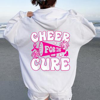 Groovy Cheer For A Cure Breast Cancer Awareness Cheerleading Women Oversized Hoodie Back Print | Mazezy
