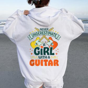 Guitar Guitarist Musician Never Underestimate A Girl Women Oversized Hoodie Back Print - Thegiftio UK
