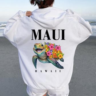 Hawaiian T Maui Hawaii Turtle N Girl Toddler Women Oversized Hoodie Back Print - Seseable