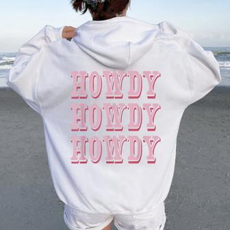 Howdy Preppy Pink Rodeo Western Country Southern Cowgirl Women Oversized Hoodie Back Print - Seseable