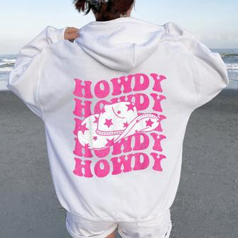 Howdy Southern Western Girl Country Rodeo Pink Cowgirl Retro Women Oversized Hoodie Back Print - Seseable